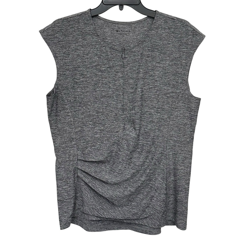 Athleta Heather Grey Activewear Top‎ 1/2 Front Zipper Ruching Women's Size XL